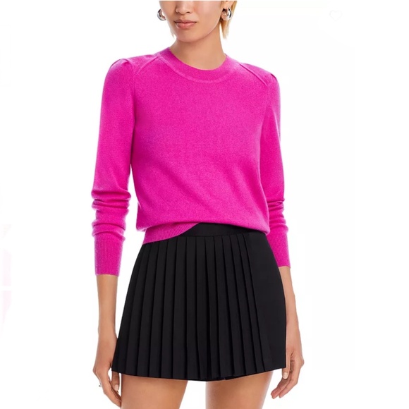 Luxurious 100% Cashmere Puff Sleeve Crewneck Sweater By Aqua in Wildberry - Picture 2 of 7